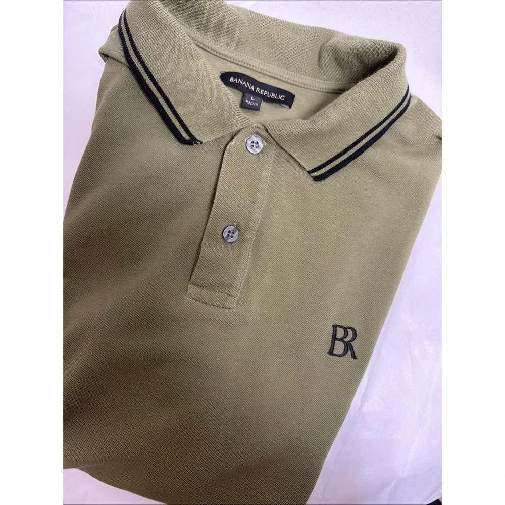 Banana Republic Polo Mens Large VTG Cotton Olive Green Short Sleeve Shirt‎ Polo